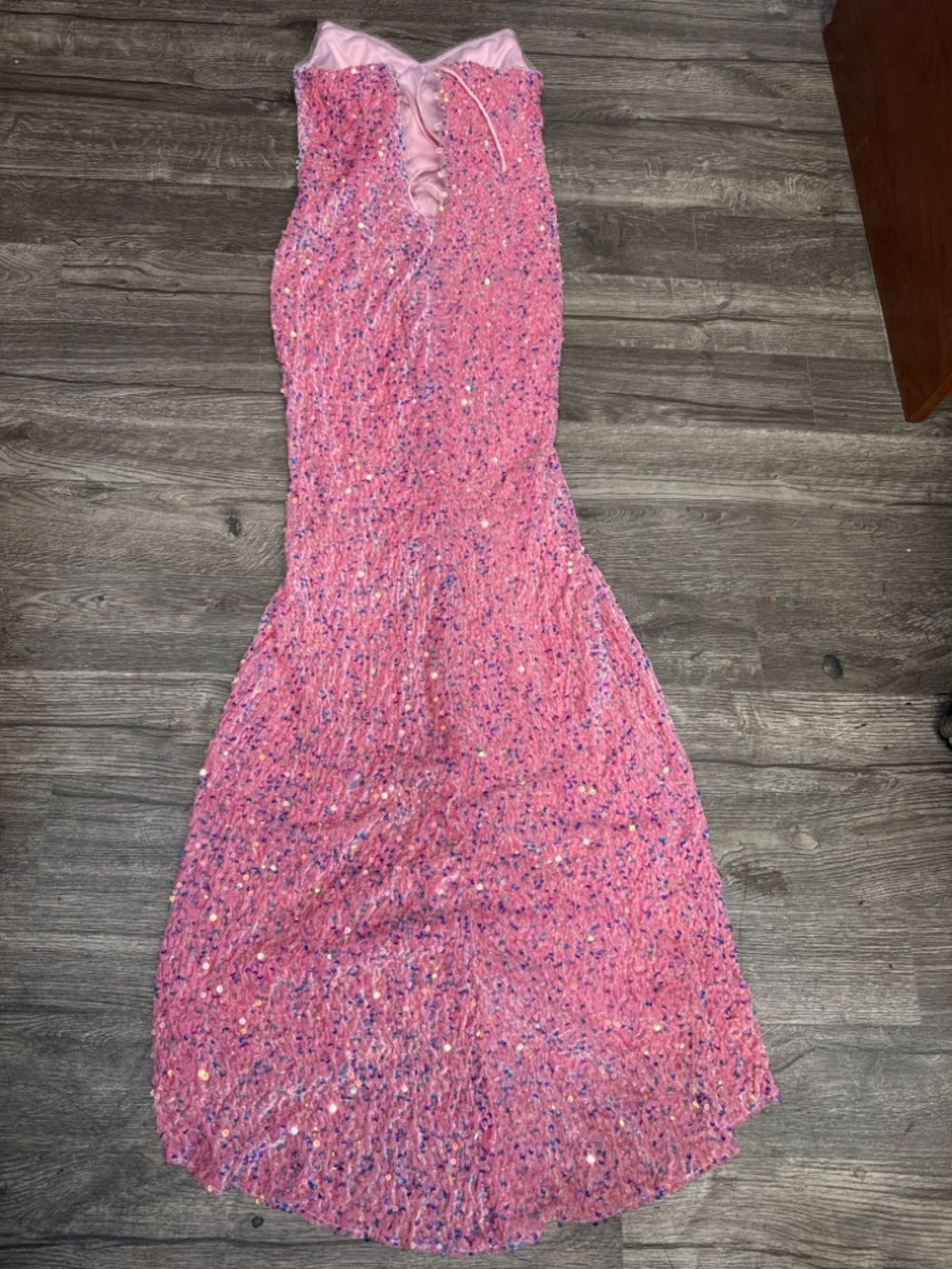 Strapless Pink Sequin Evening Gown with Front Slit - Picture 4 of 8